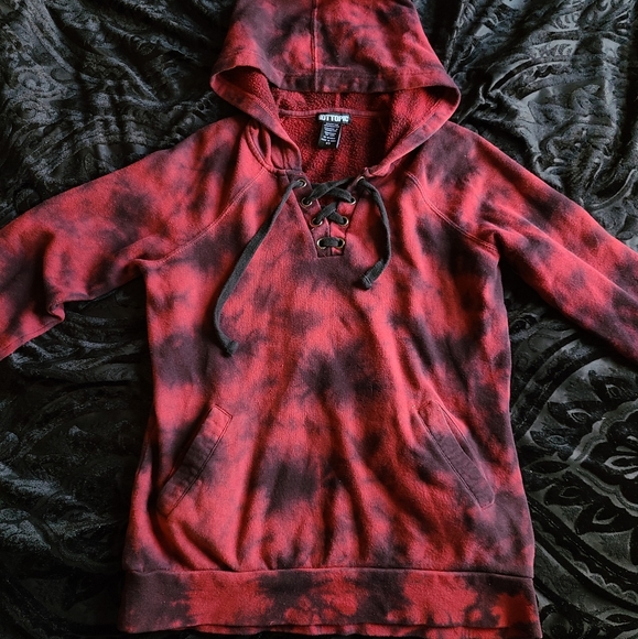 Hot Topic Jackets & Blazers - Womens Hot Topic cross lace V neck Tie dye hoodie